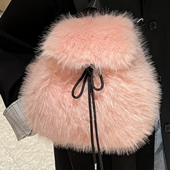 NEW Pink Faux Fur BackPack   SMALL - Picture 8 of 9